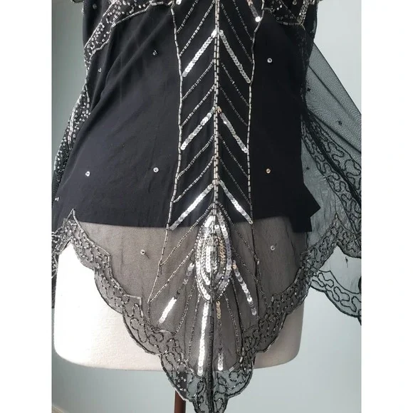 VTG Scala Womens L Beaded Y2K Camisole Top Fairy Whimsical Sequins Sparkly Black - Picture 4 of 9